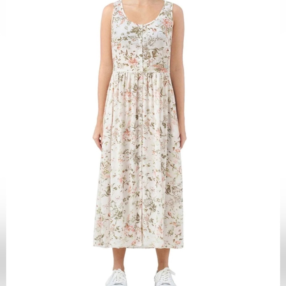 Frye Women's Button Front Floral Maxi Dress in White and Pink Size M - Picture 1 of 10